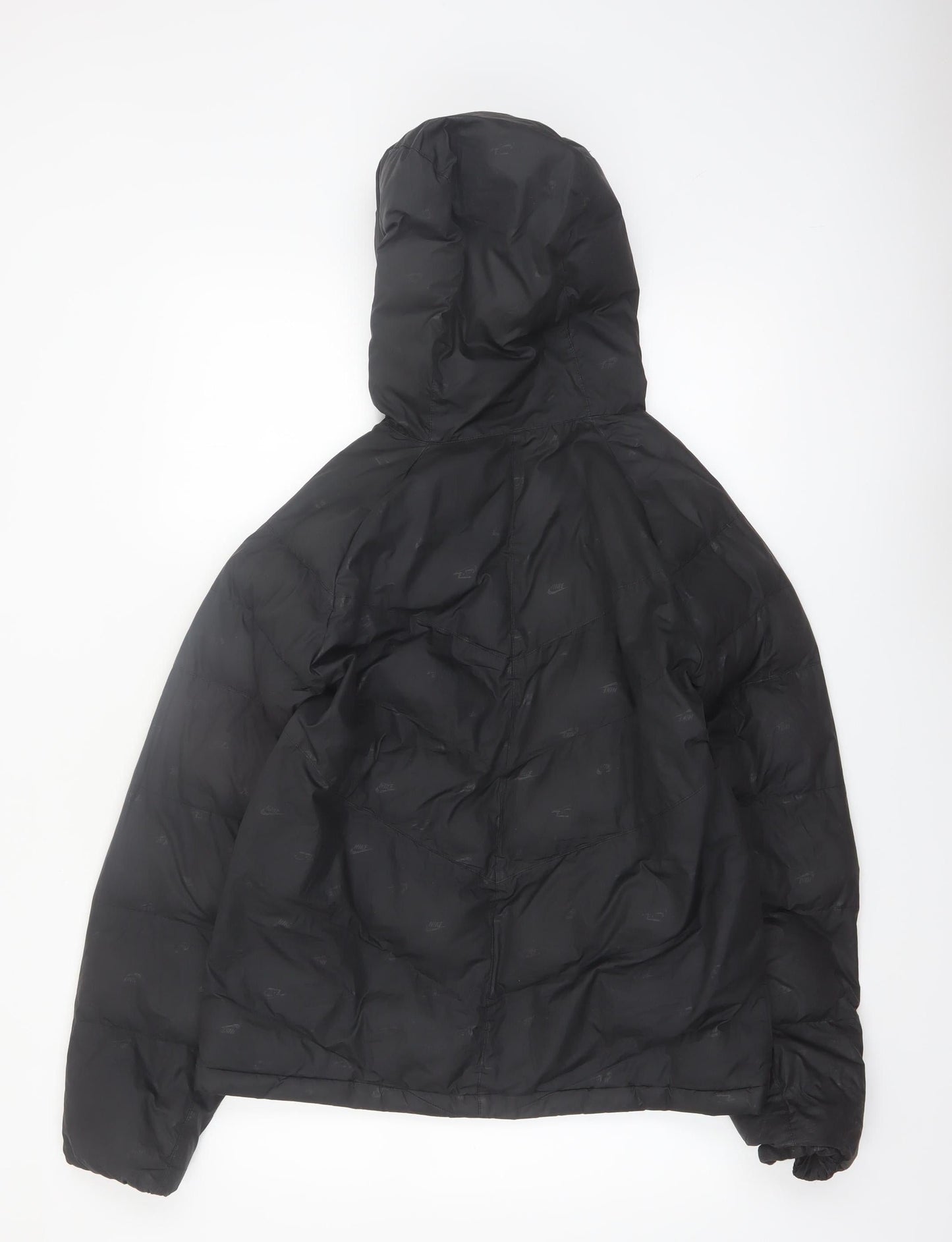 Nike Boys Black XL Hooded Puffer Jacket Winter Lined Zip Coat