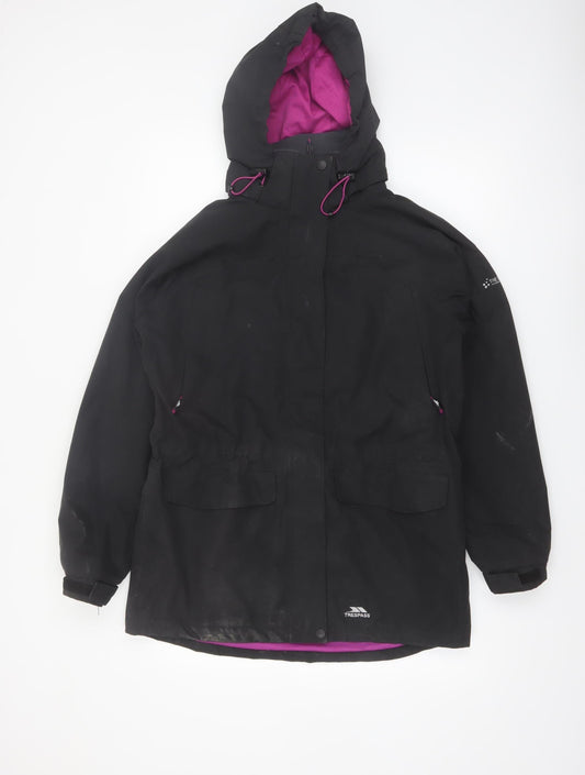 Trespass Women’s Black Waterproof Parka Jacket Size 12 Hooded Outdoor
