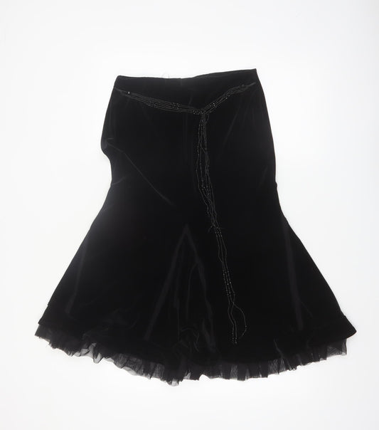 Principles Women’s Black Velvet Beaded Flare Midi Skirt Size 10
