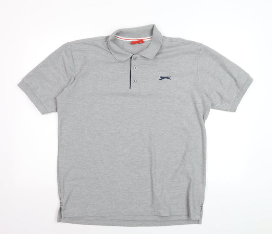 Slazenger Men's Grey Regular Fit Short Sleeve Polo Shirt L