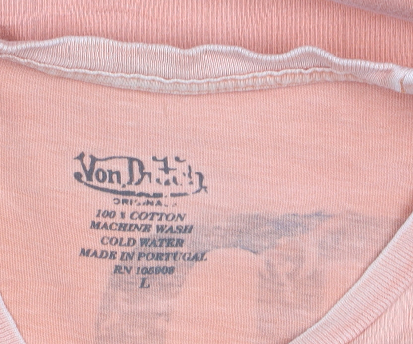 Von Dutch Men's Orange Long Sleeve Retro Cotton Top Size L