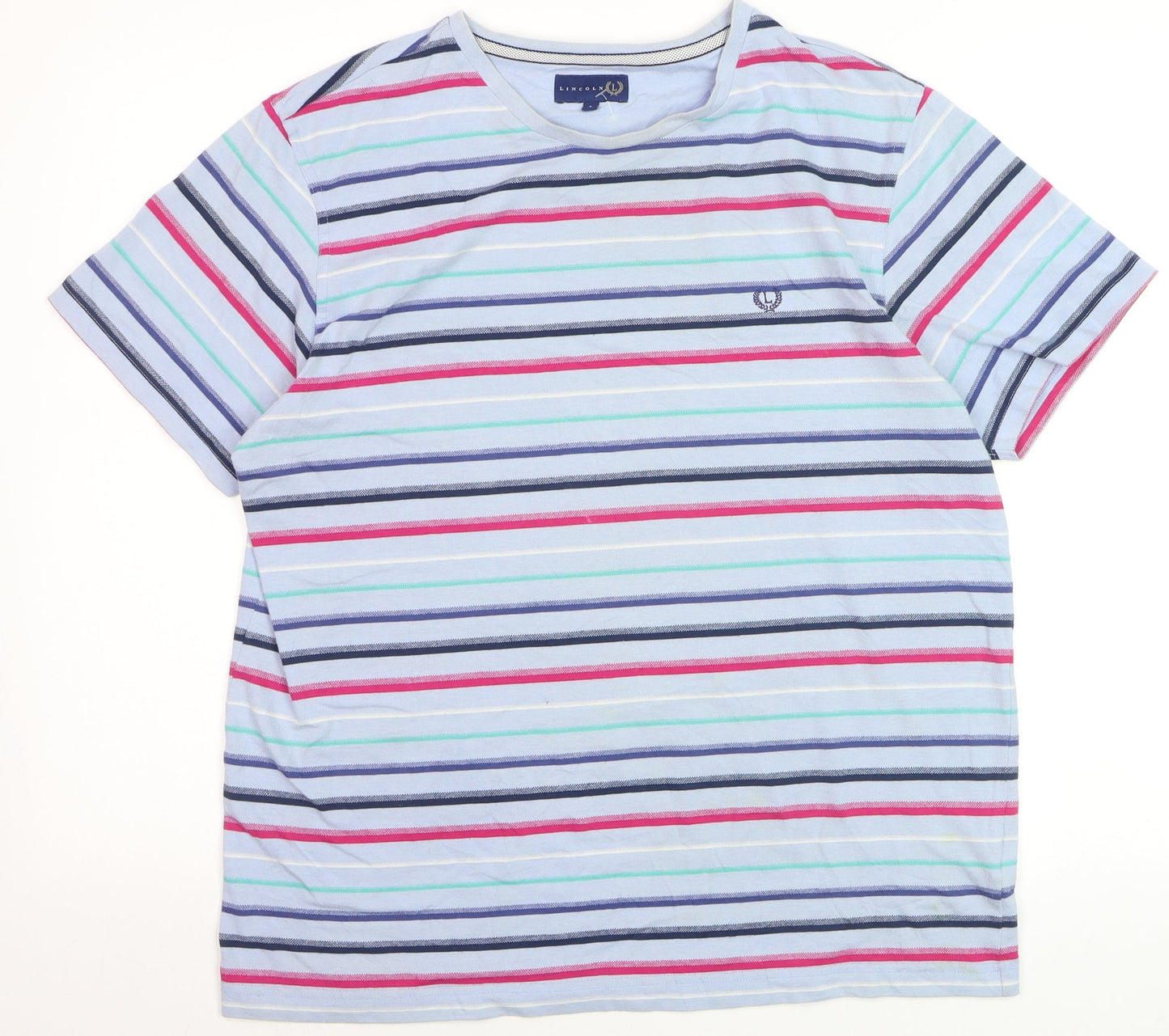 Lincoln Men's Multicoloured Striped Cotton Blend Crew Neck T-Shirt Large
