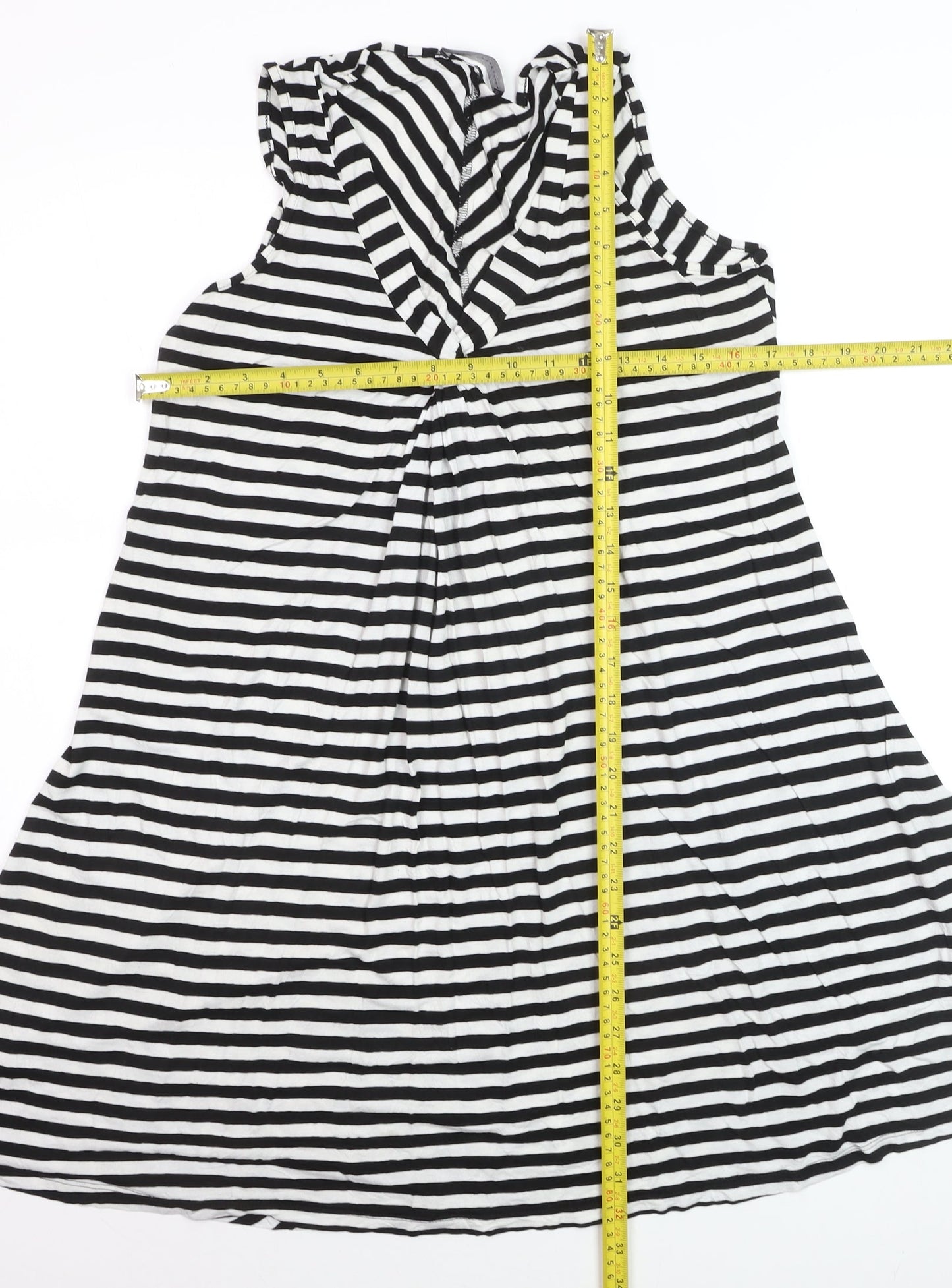 Marks and Spencer Women’s Black Stripe Viscose A-Line Knee Dress Size 16