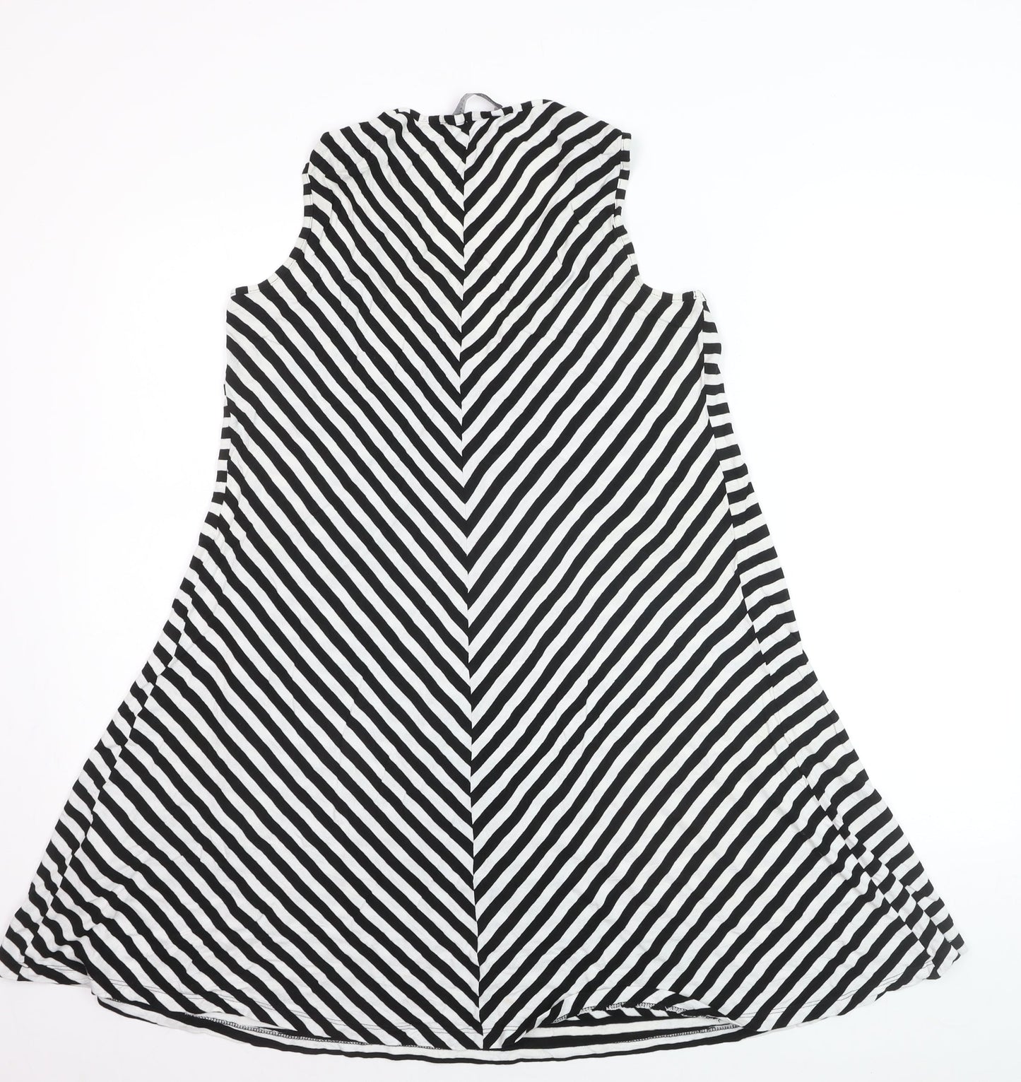 Marks and Spencer Women’s Black Stripe Viscose A-Line Knee Dress Size 16