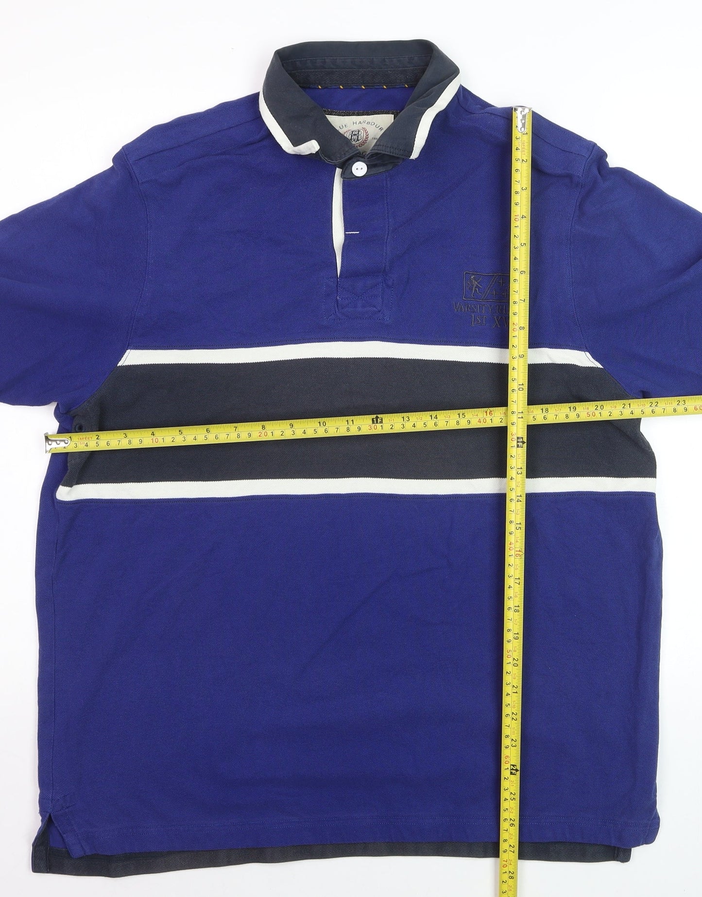 Marks and Spencer Men's Blue Rugby Polo Shirt Large Cotton