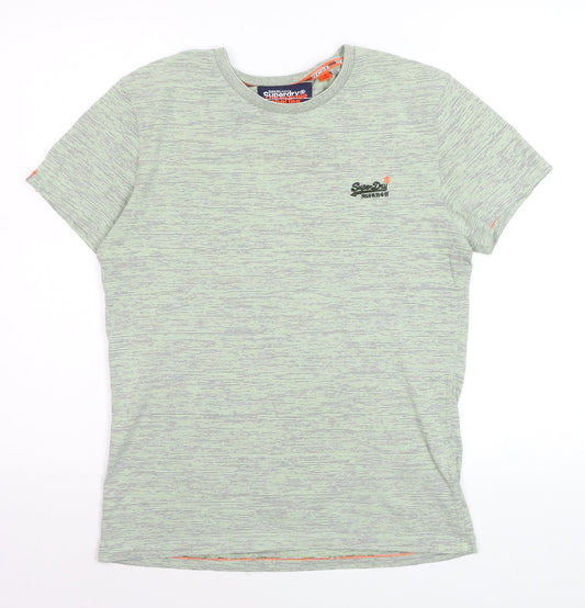 Superdry Men's Green Crew Neck The Orange Label Tee Medium Cotton Blend