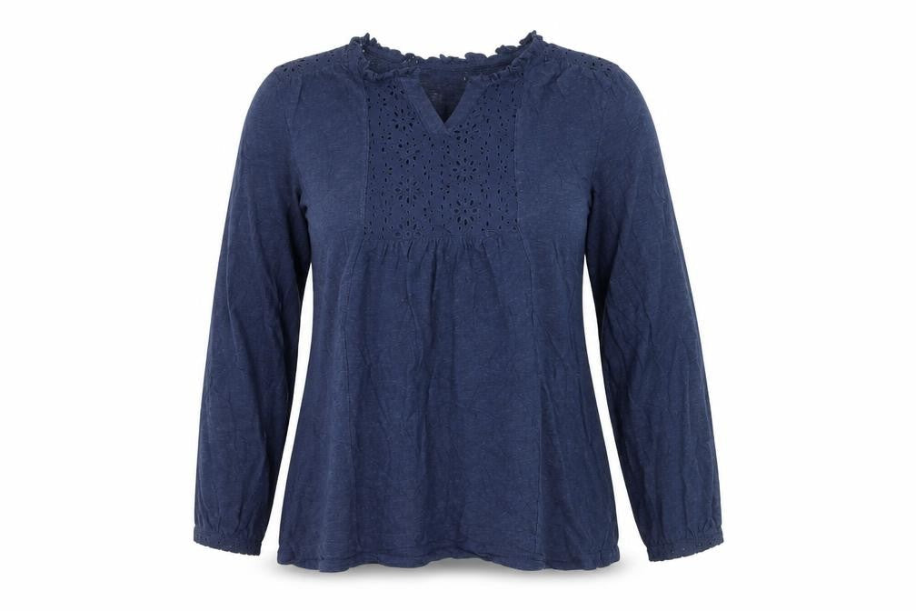 Wear Me With Love Womens Blue Cotton Long Sleeve Tunic Blouse Size 12