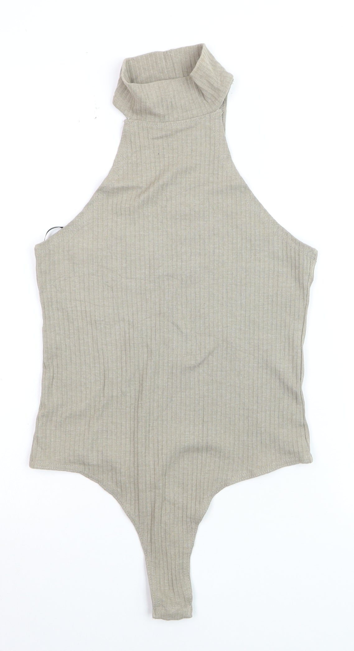 Missguided Women’s Beige High Neck Ribbed Bodysuit Size 12