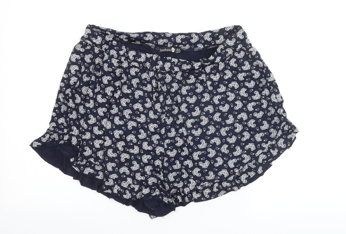 Boohoo Women Blue Paisley Culotte Shorts Size 18