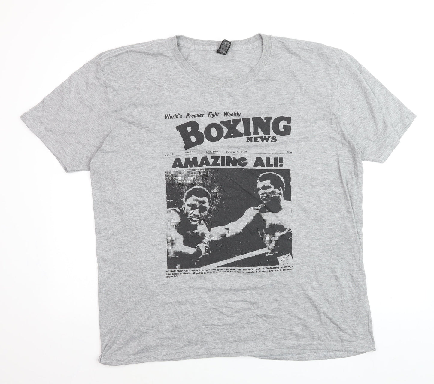 Anvil Men's Grey Boxing News Muhammad Ali Graphic T-Shirt XL