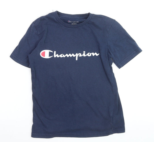 Champion Boys Blue Logo Crew Neck Short Sleeve Cotton T-Shirt M