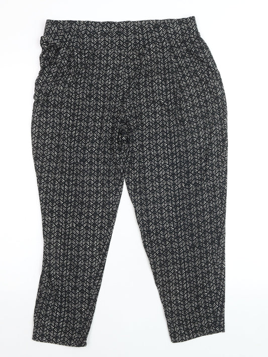 Marks and Spencer Womens Black Geometric Tapered Jersey Trousers Size 14