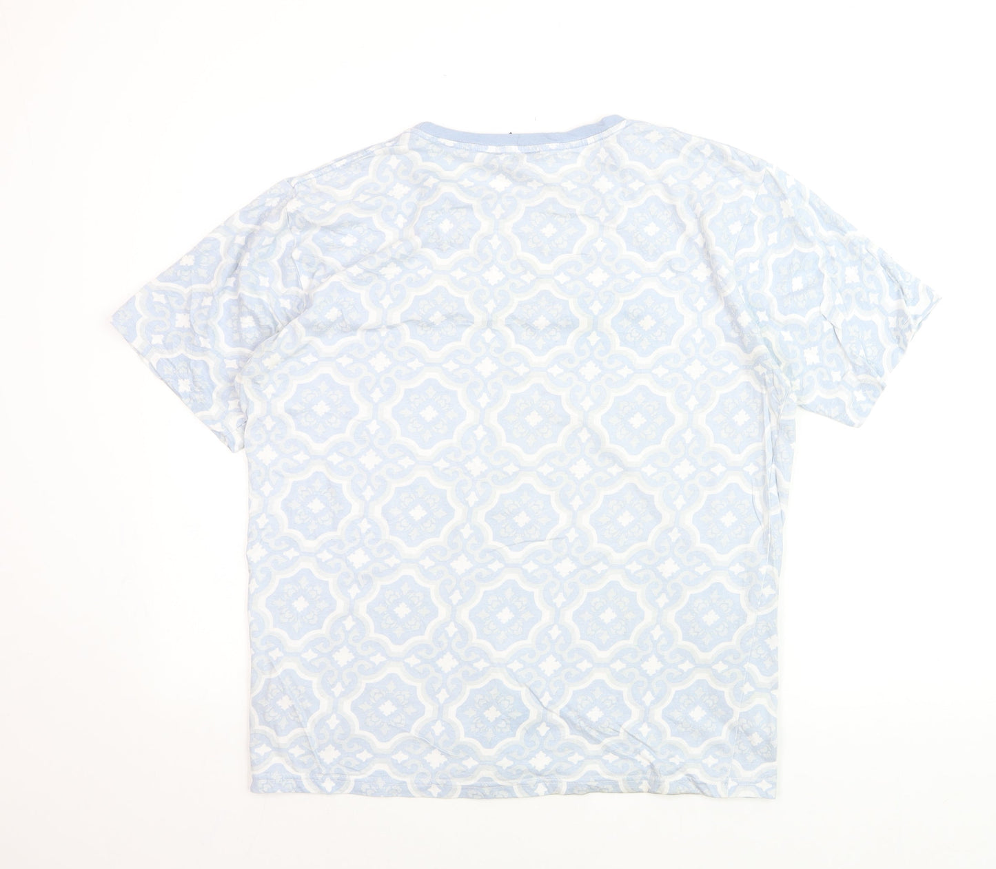 Soul Star Men's Blue Geometric Crew Neck Cotton T-Shirt Size L