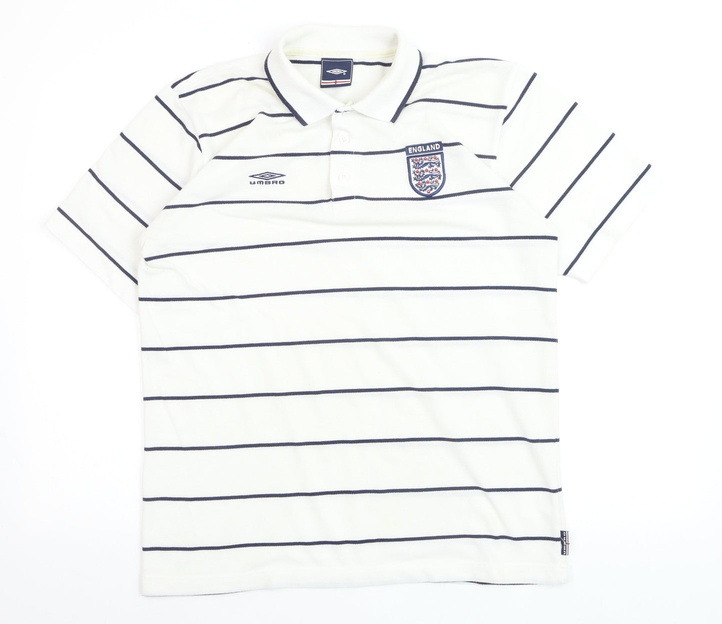 Umbro England Men's White Striped Polo Shirt Size M