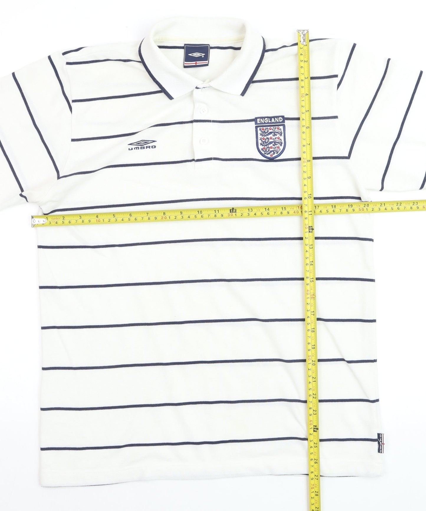Umbro England Men's White Striped Polo Shirt Size M