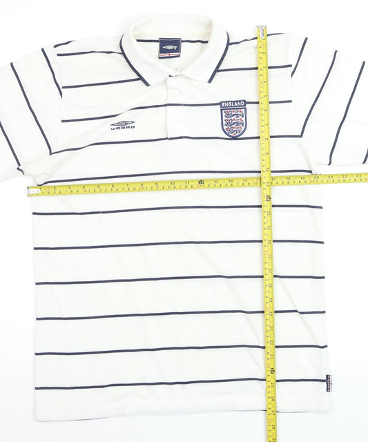 Umbro England Men's White Striped Polo Shirt Size M