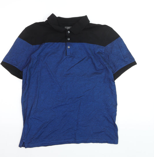 Next Men's Blue Black Colourblock Cotton Polo Shirt Size M