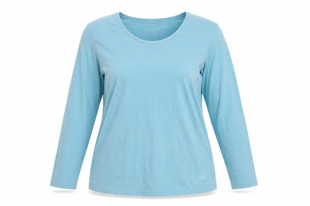 Linden Womens Blue Long Sleeve Scoop Neck Stretch T-Shirt 2XL
