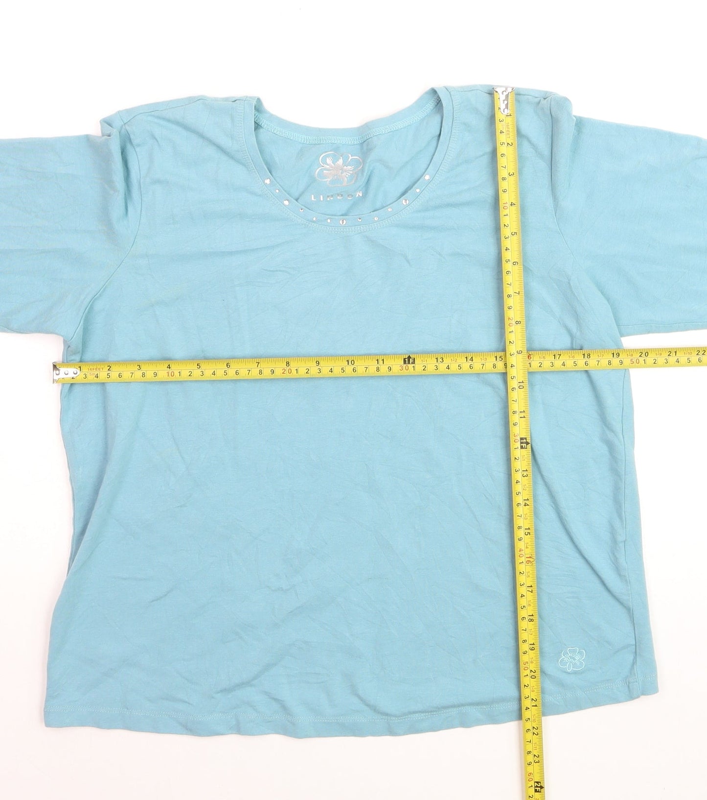 Linden Womens Blue Long Sleeve Scoop Neck Stretch T-Shirt 2XL