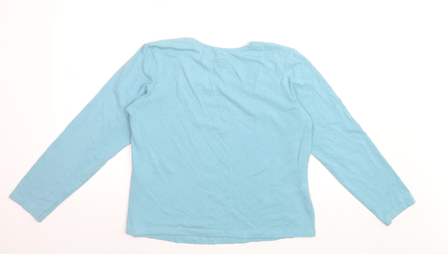 Linden Womens Blue Long Sleeve Scoop Neck Stretch T-Shirt 2XL