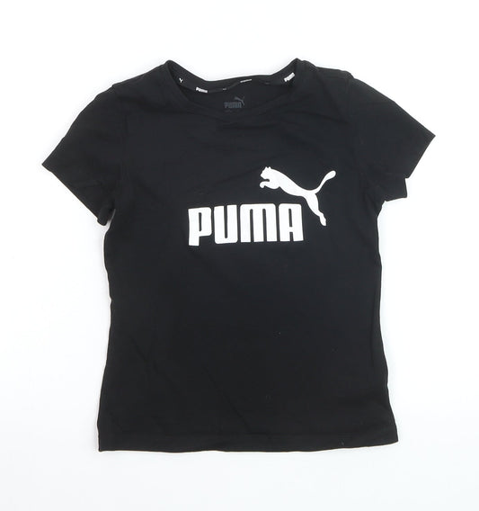 PUMA Boys Black 9-10 Years Graphic Logo Cotton T-Shirt