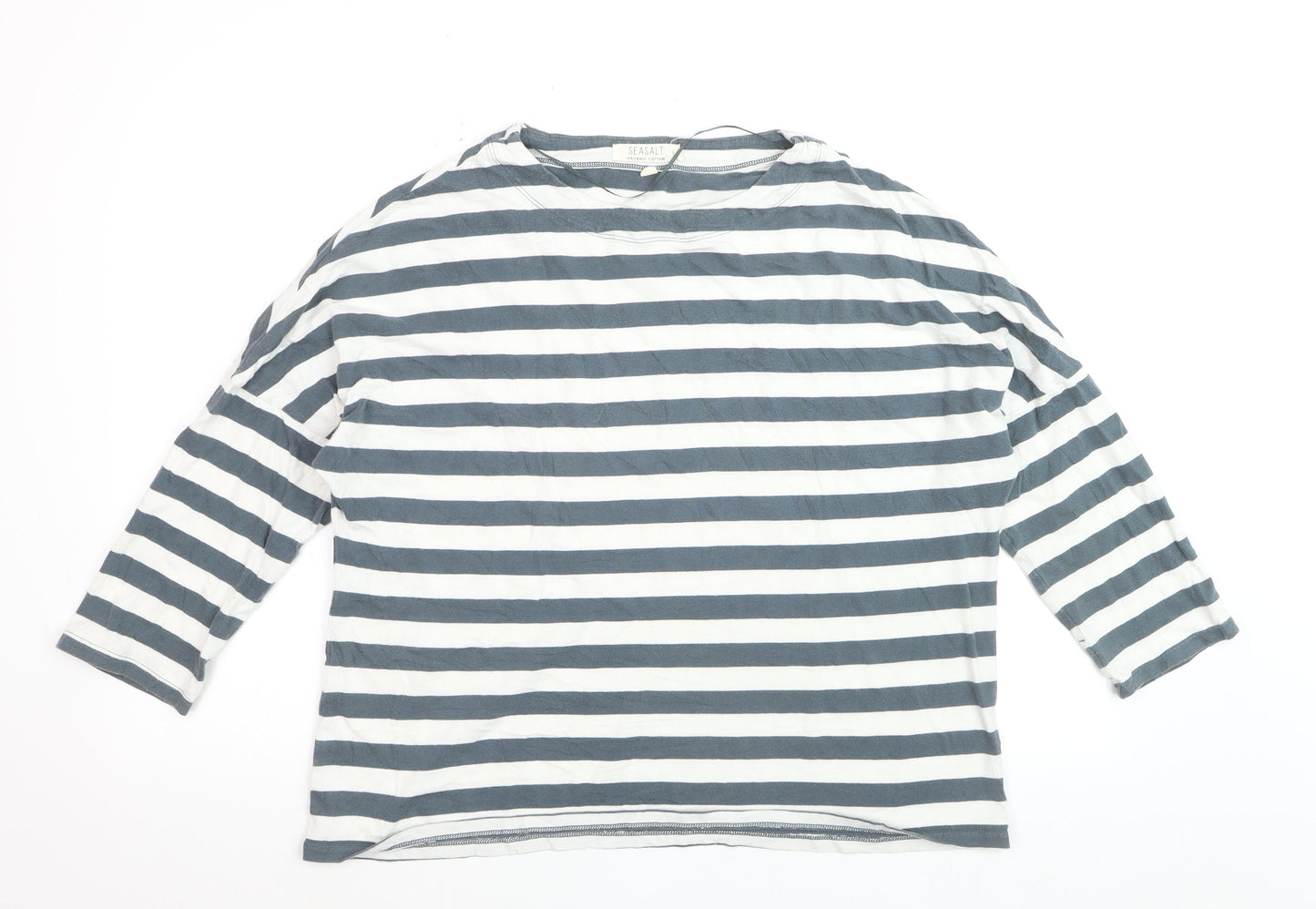 Seasalt Women’s Blue White Striped Organic Cotton 3/4 Sleeve T-Shirt Size 14