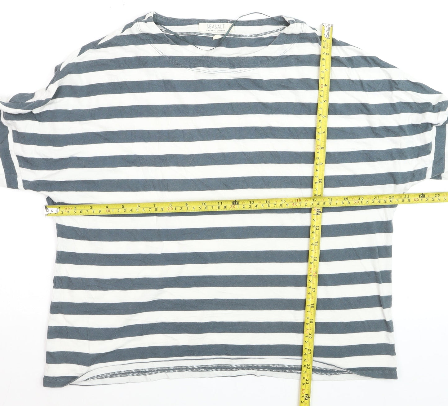 Seasalt Women’s Blue White Striped Organic Cotton 3/4 Sleeve T-Shirt Size 14