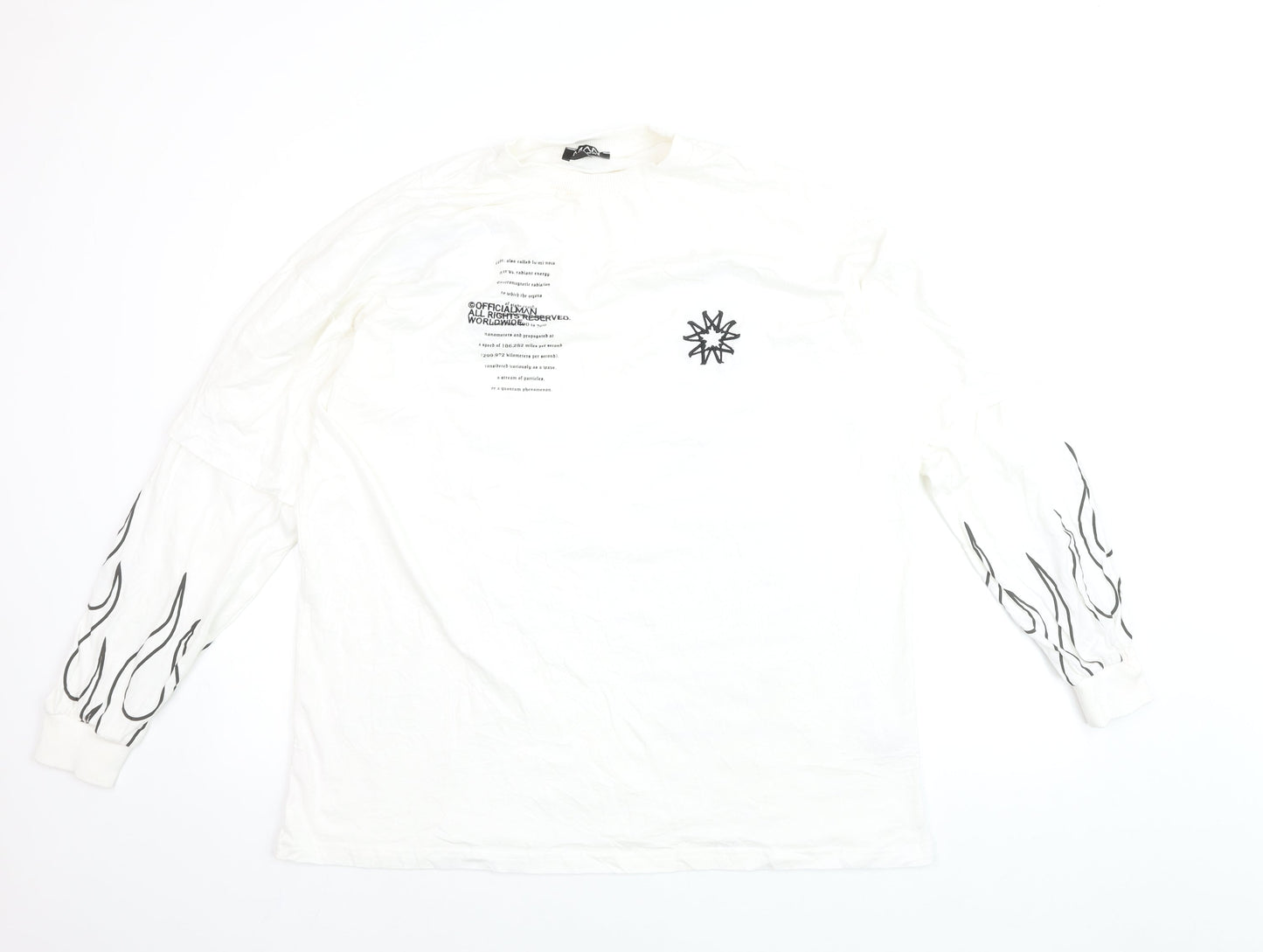 boohooMAN Men's White Long Sleeve Graphic Flame Top Size M