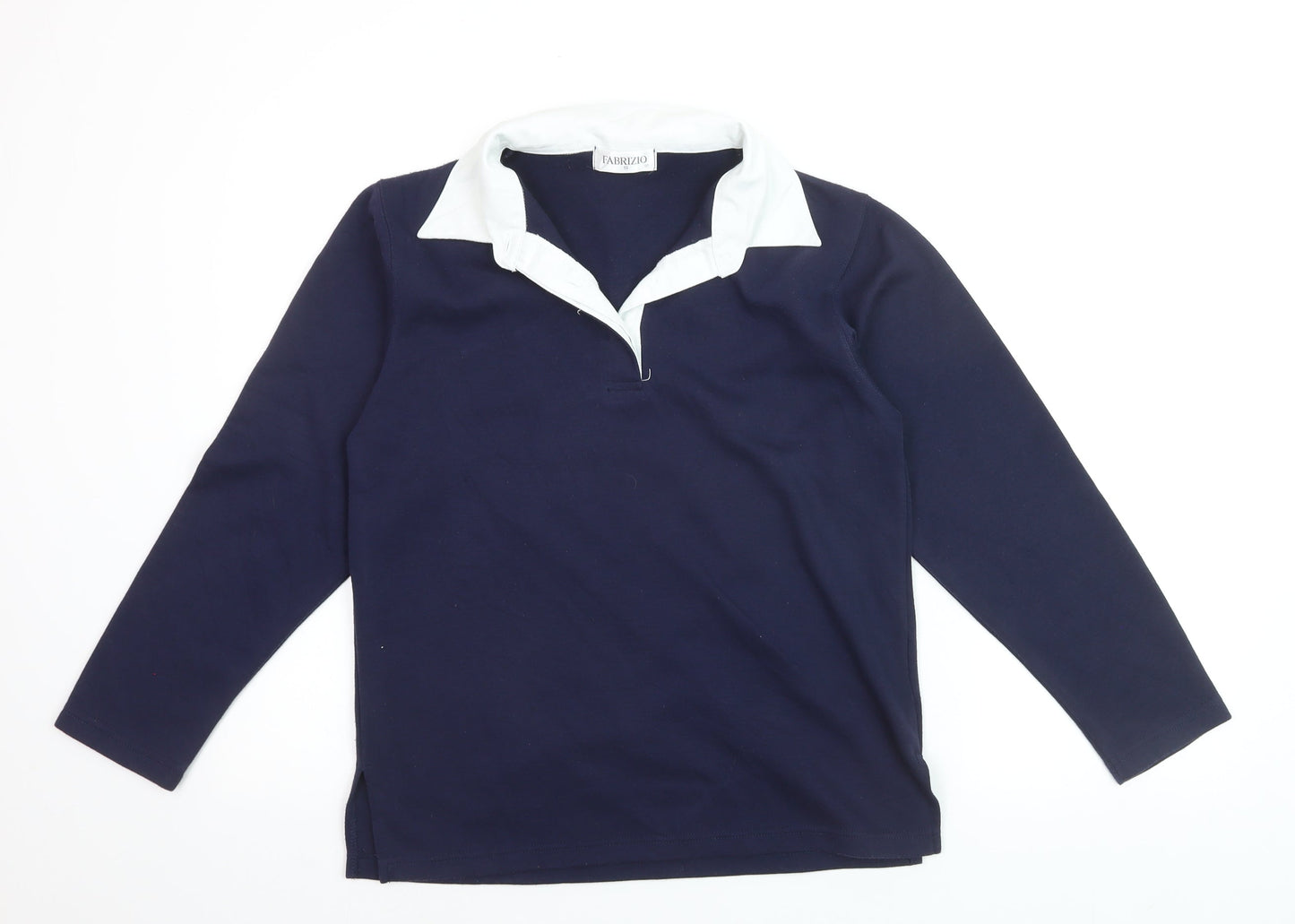 Fabrizio Women's Blue Collared Henley Long Sleeve Jumper Size S