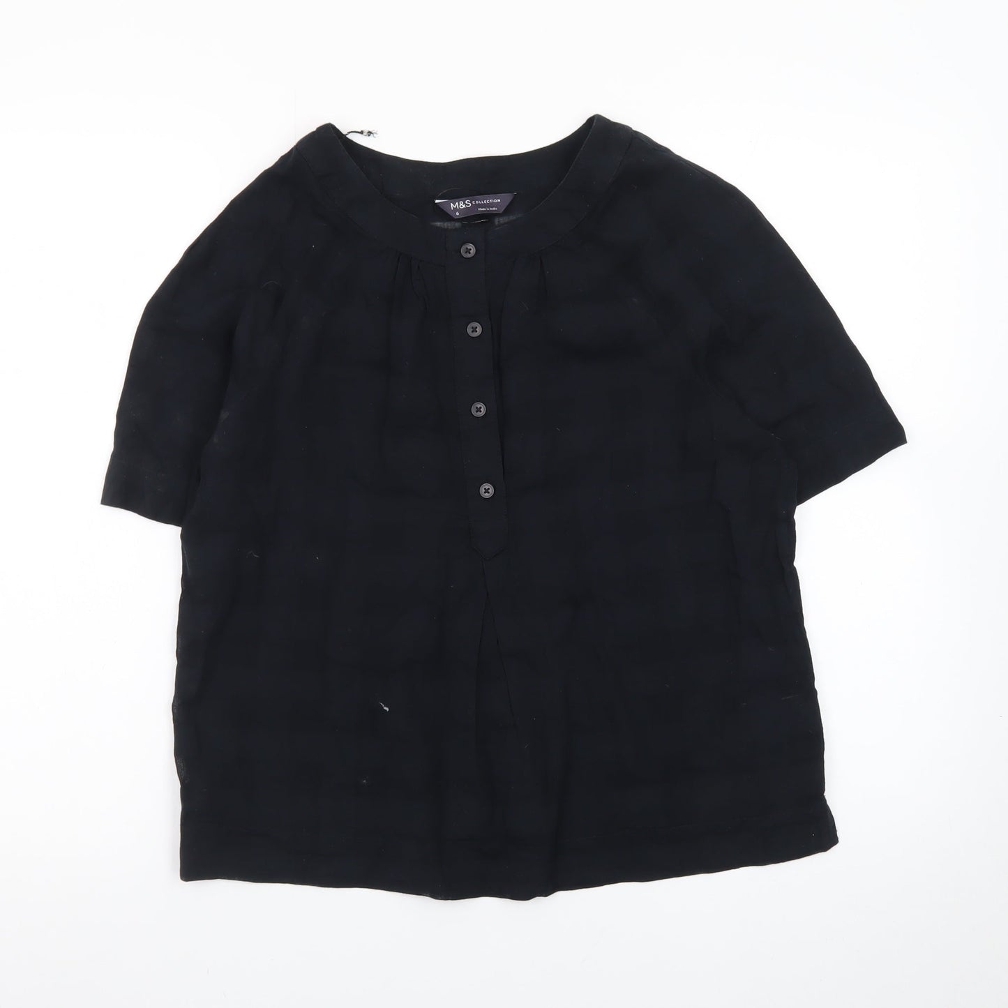 Marks and Spencer Women's Black Cotton Short Sleeve Blouse Size 6