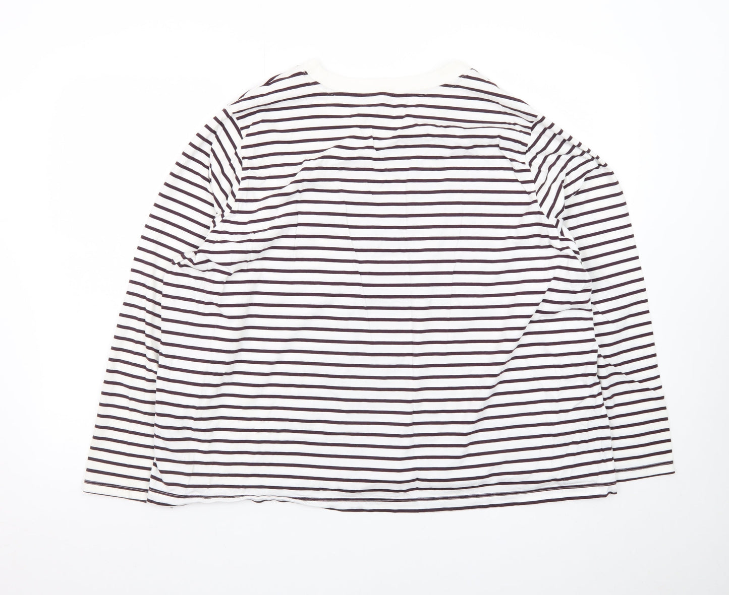Marks and Spencer Women's White Striped Long Sleeve T-Shirt Size 24