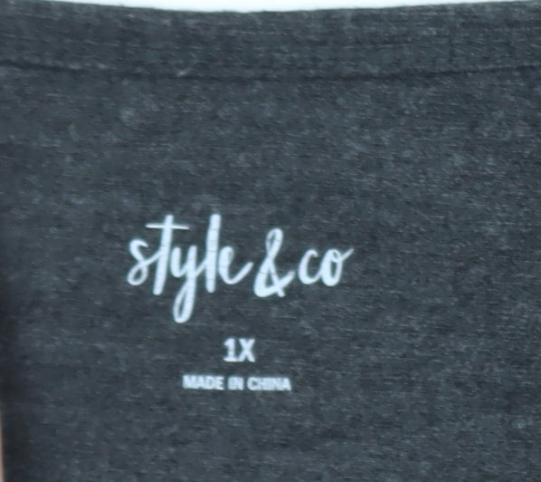 Style & Co Women’s Grey Sequin Star Long Sleeve T-Shirt Size 18 Plus