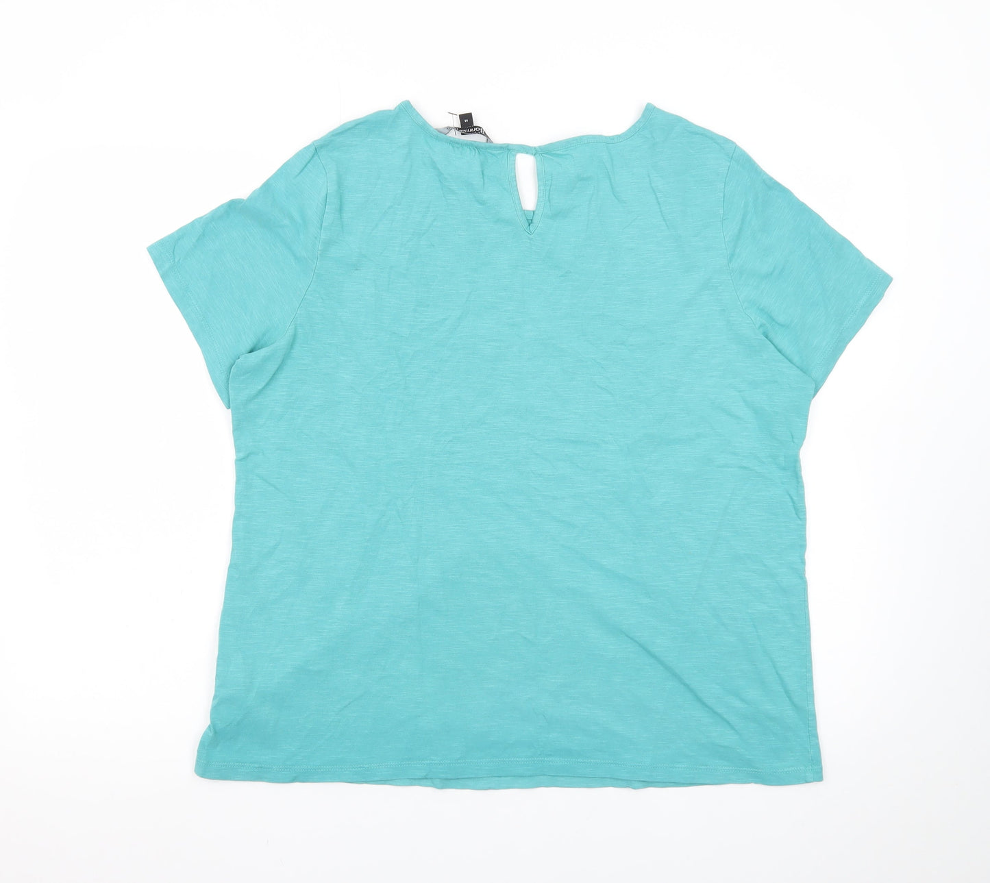 Bonmarché Women's Blue Cotton Embroidered Short Sleeve T-Shirt Size 14