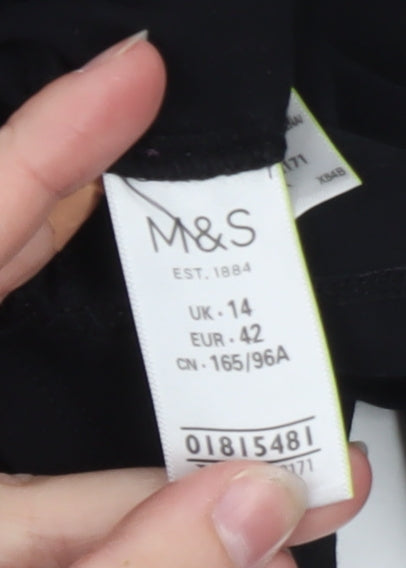 Marks and Spencer Women's Black 3/4 Sleeve Boat Neck Cotton Stretch Top UK 14
