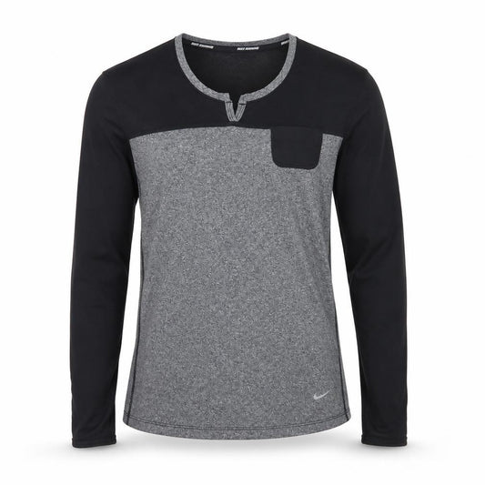 Nike Men's Grey Black Dri-FIT Long Sleeve Running Top Size S