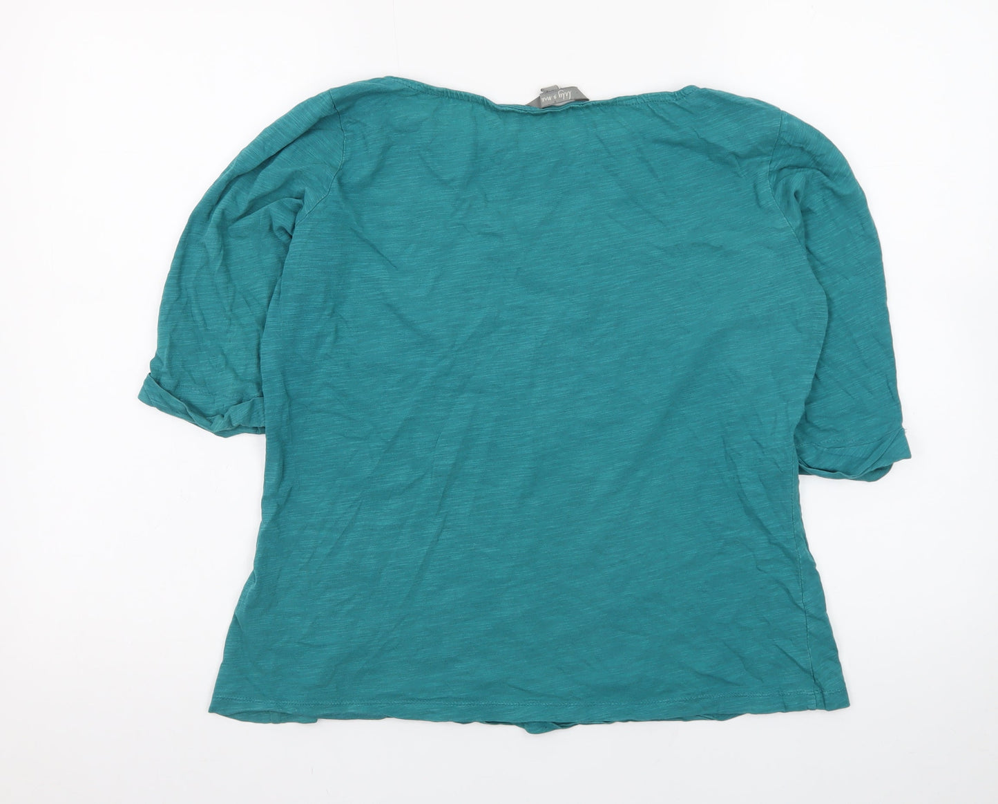 Lily & Me Women Green Boat Neck 3/4 Sleeve Cotton T-Shirt Size 14