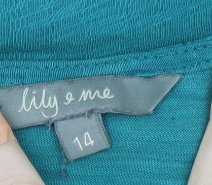 Lily & Me Women Green Boat Neck 3/4 Sleeve Cotton T-Shirt Size 14