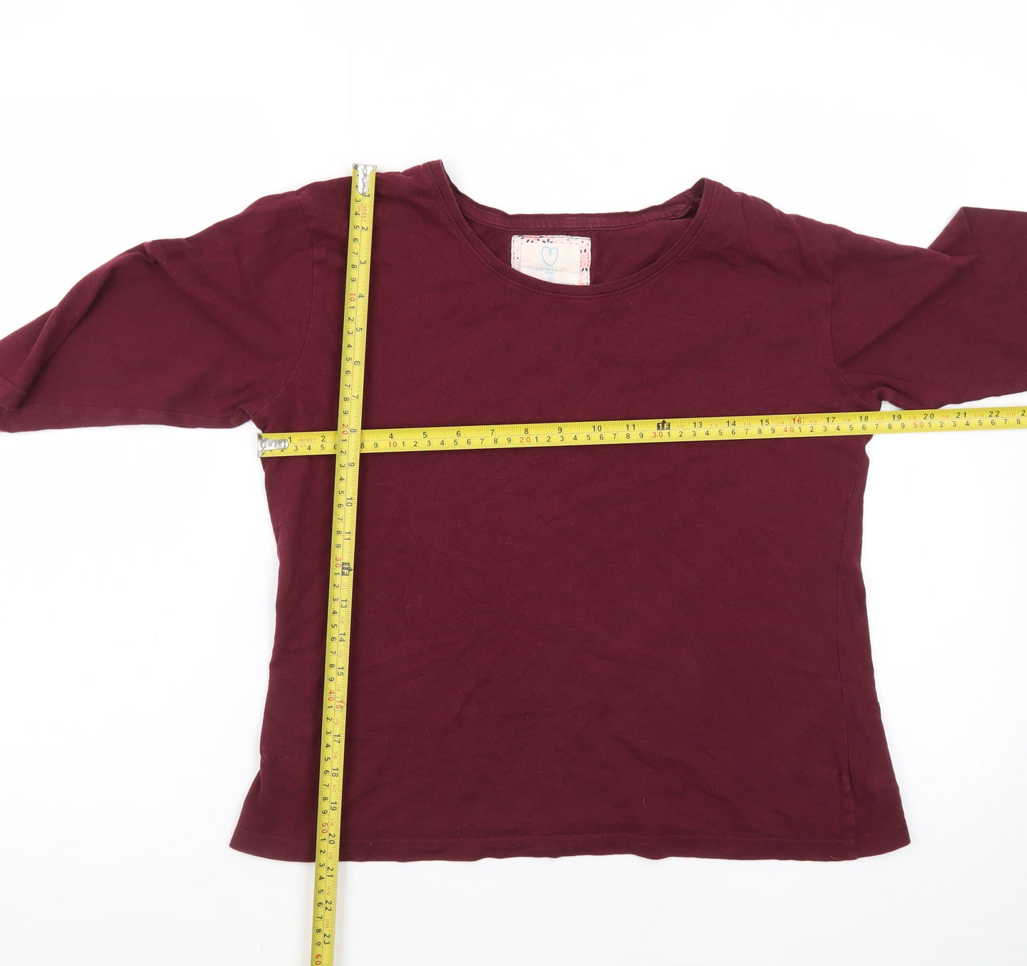 Primark Womens Red 3/4 Sleeve Basic Cotton T-Shirt Size S