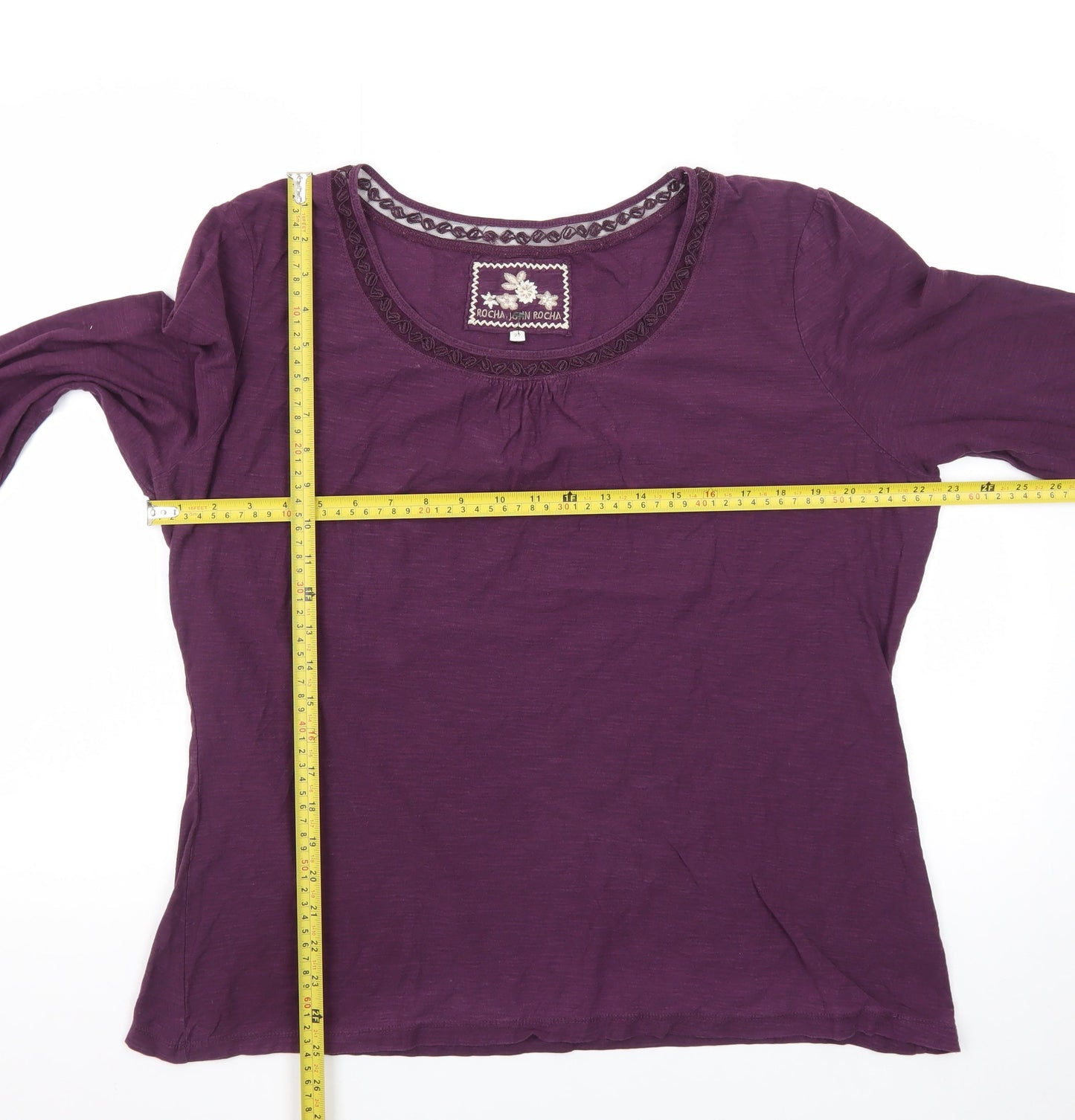 Rocha John Rocha Women's Purple Cotton Long Sleeve T-Shirt Size 22