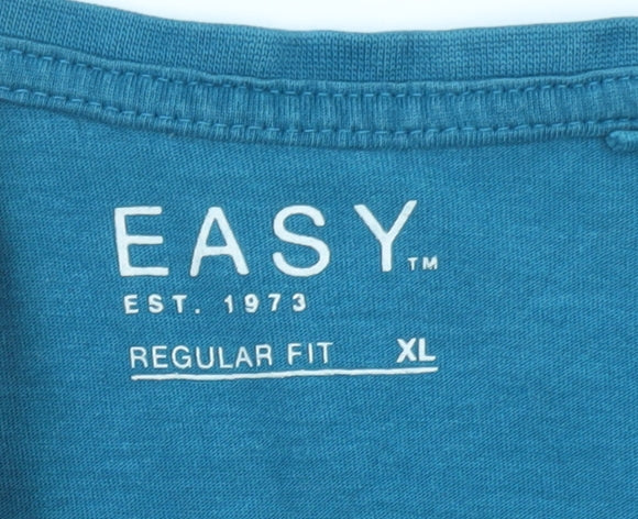 EASY Men’s Blue XL Regular Fit 100% Cotton Crew Neck T-Shirt