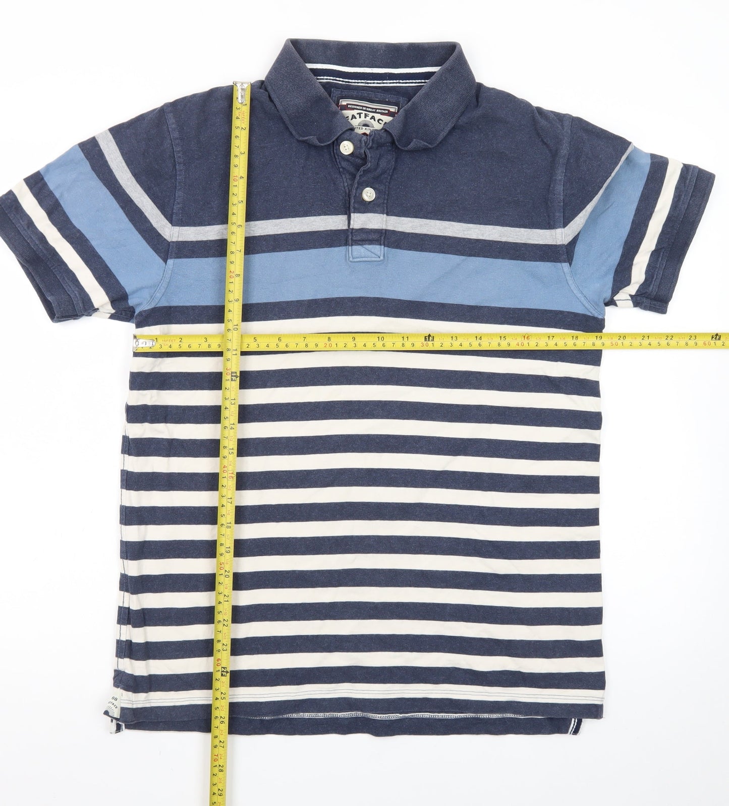 FatFace Men's Blue Striped Cotton Polo Shirt Size M