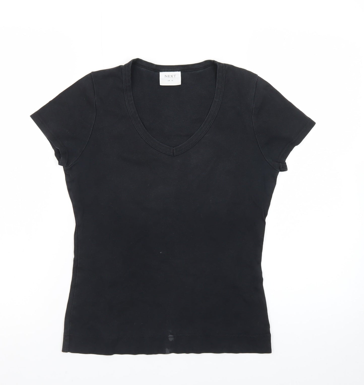 Next Women’s Black V-Neck Cotton Jersey T-Shirt UK 12