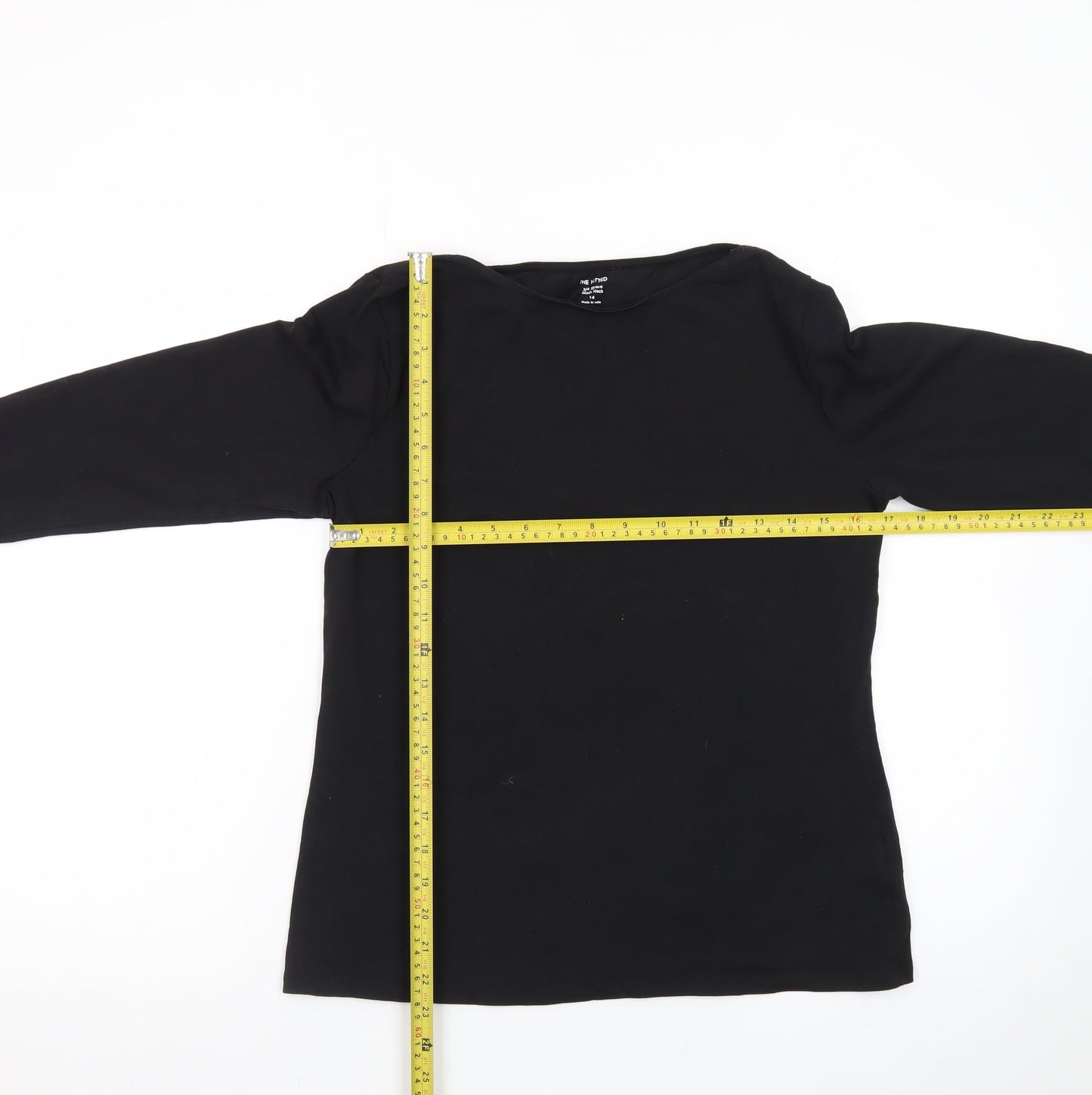 Marks and Spencer Women's Black Cotton 3/4 Sleeve Boat Neck Top Size 14