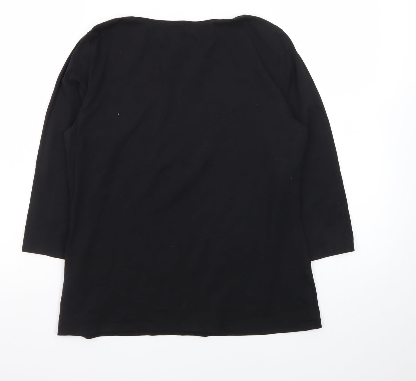 Marks and Spencer Women's Black Cotton 3/4 Sleeve Boat Neck Top Size 14