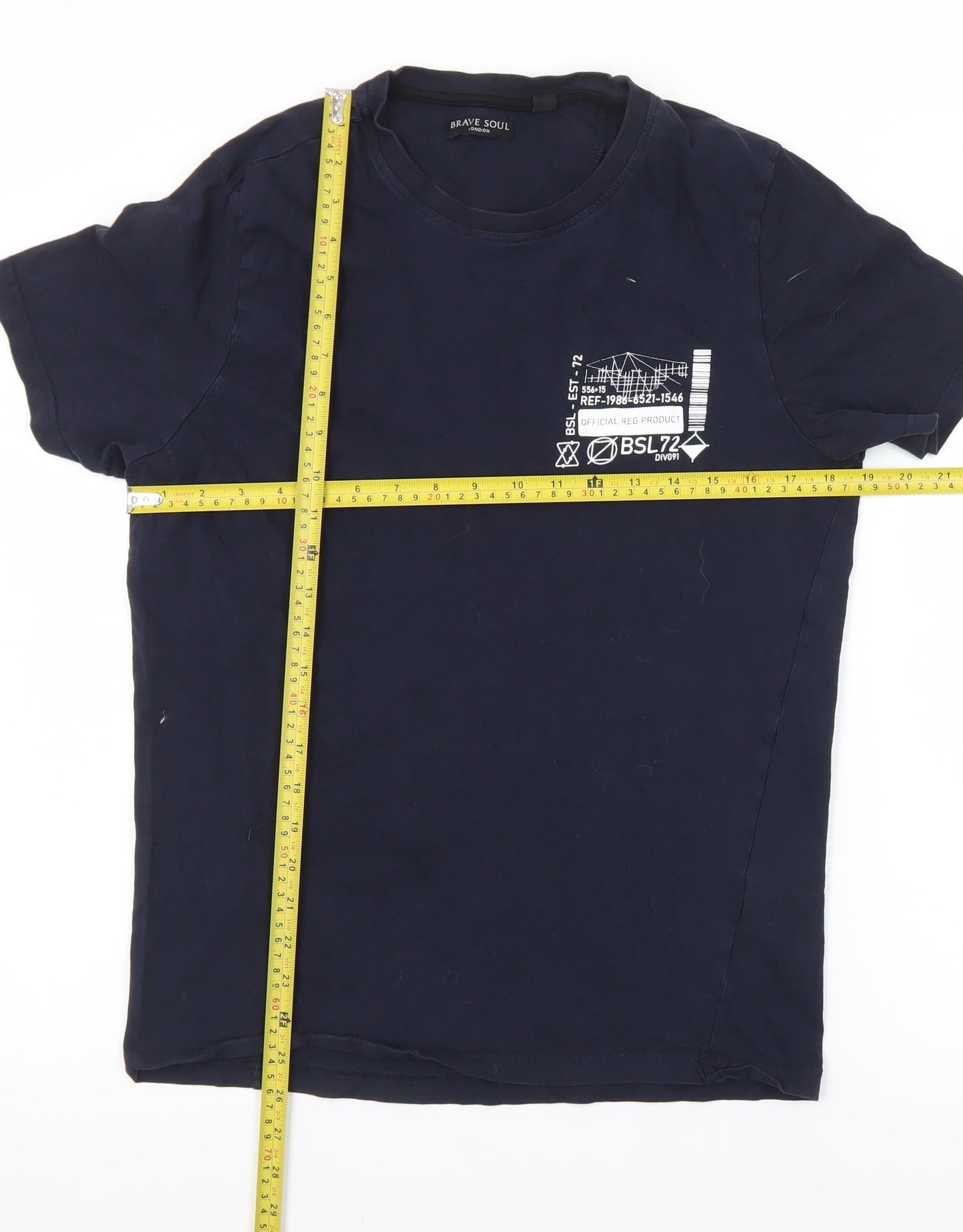 Brave Soul Men's Navy Blue L Graphic Print Crew Neck Cotton T-Shirt