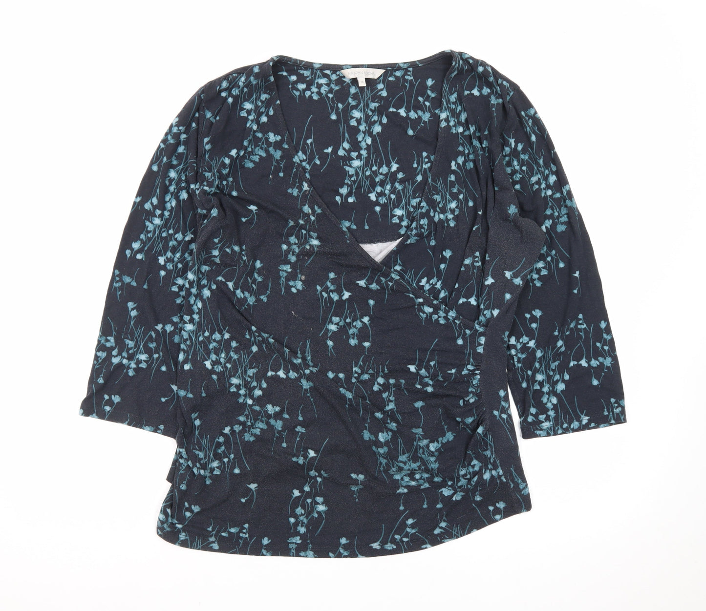 RJR John Rocha Women's Blue Floral Wrap Blouse Size 18