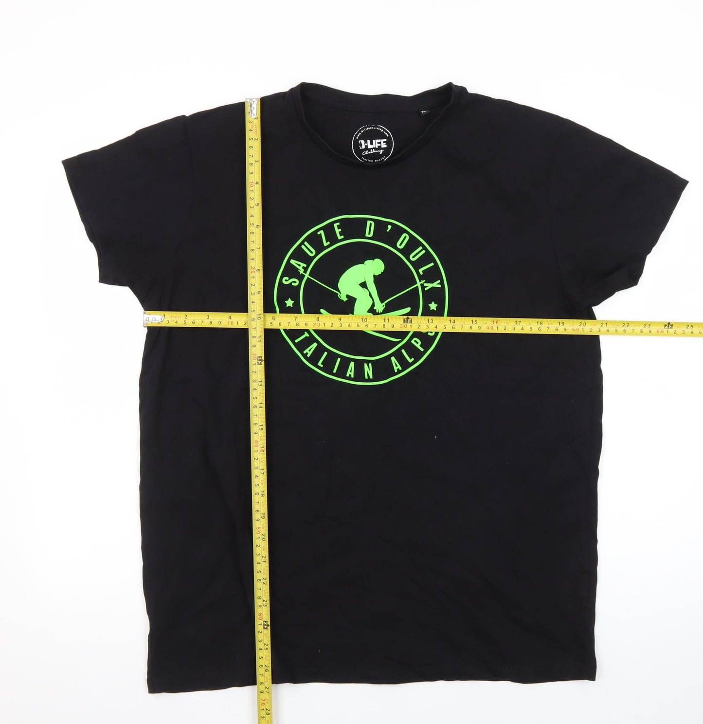B-Life Men's Black XL Sauze D’Oulx Italian Alps Ski Graphic T-Shirt