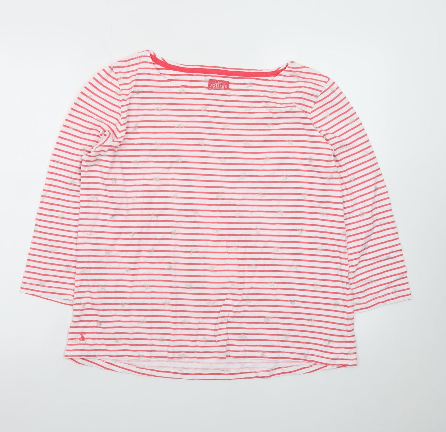 Joules Womens Pink Striped 3/4 Sleeve Cotton T-Shirt Size 14