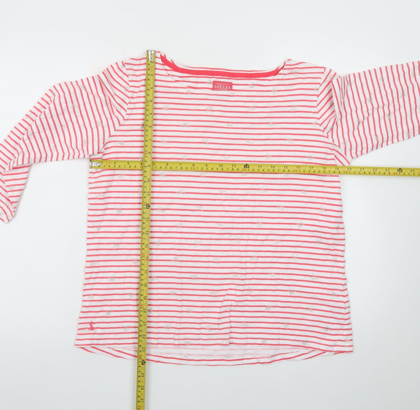 Joules Womens Pink Striped 3/4 Sleeve Cotton T-Shirt Size 14