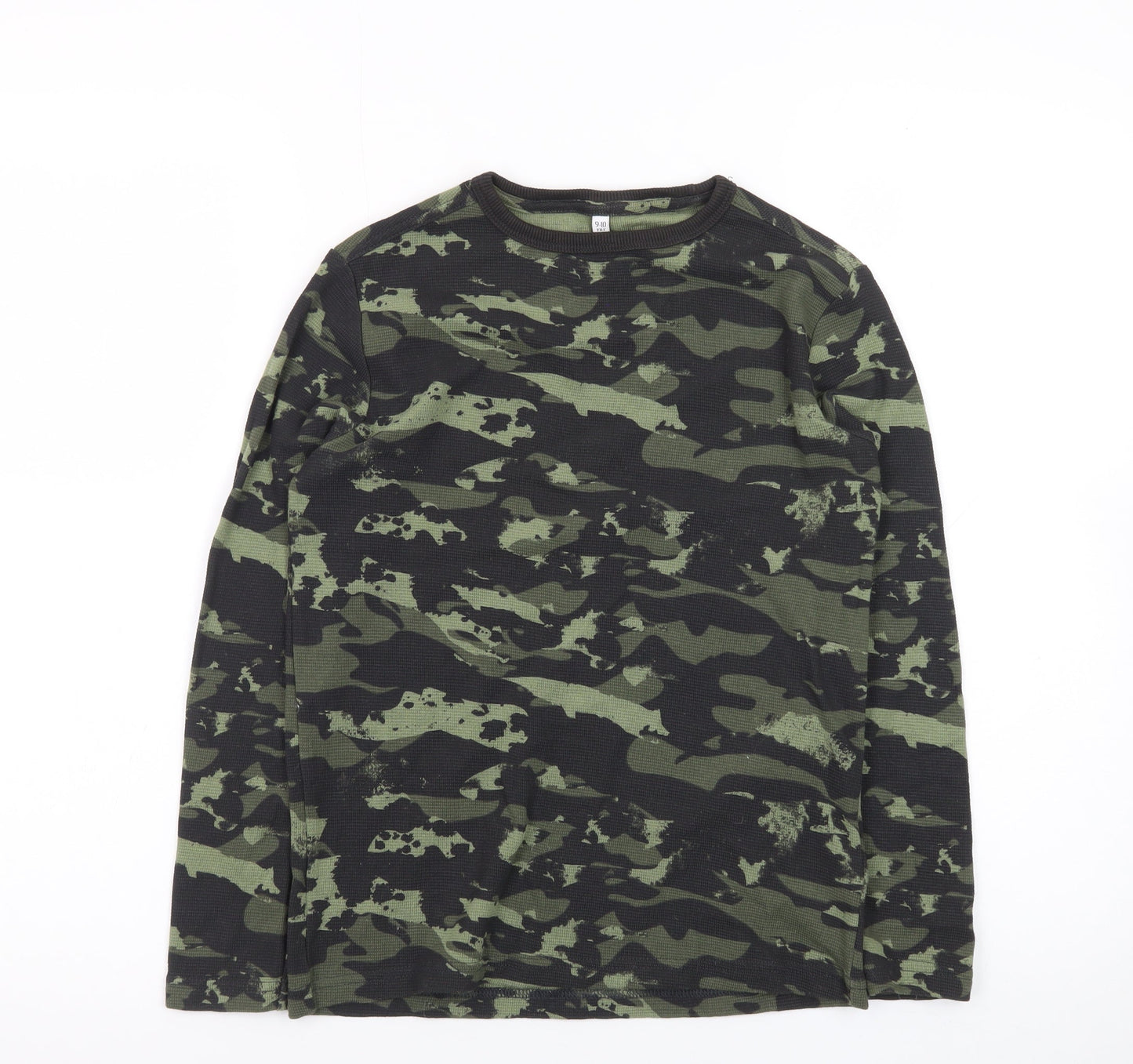 Marks and Spencer Boys Green Camouflage Long Sleeve Cotton T-Shirt 9-10 Years
